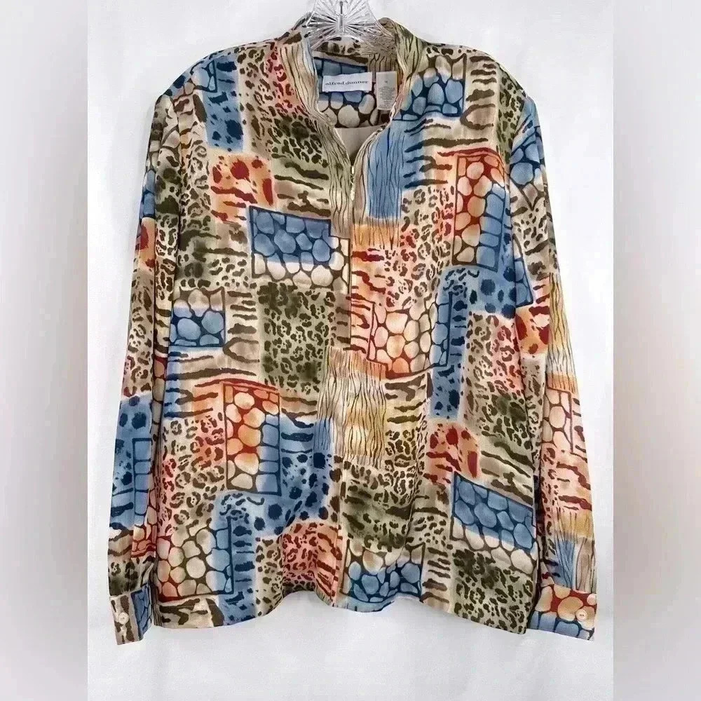 Alfred Dunner Women Zip-Up Lightweight Summer Jacket Artsy Bohemian Plus Size 16